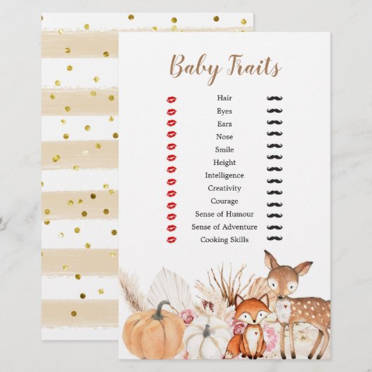 Boho Woodland Pumpkin Baby Traits Games (Voorkant / Achterkant)