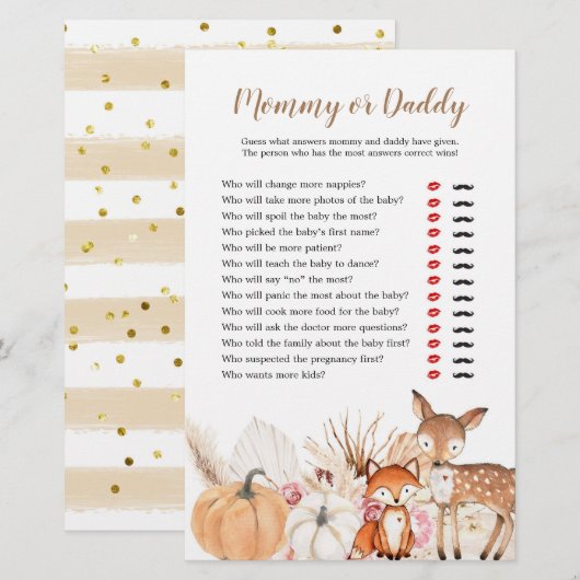 Boho Woodland Pumpkin mammie- of papa games (Voorkant / Achterkant)