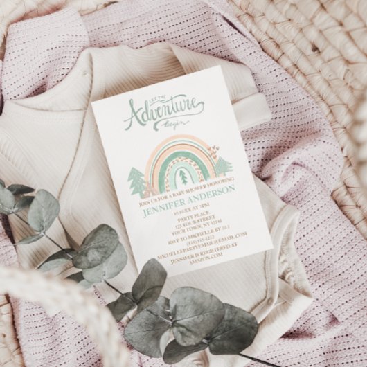 Boho Woodland Rainbow Gender Neutral Baby shower Kaart