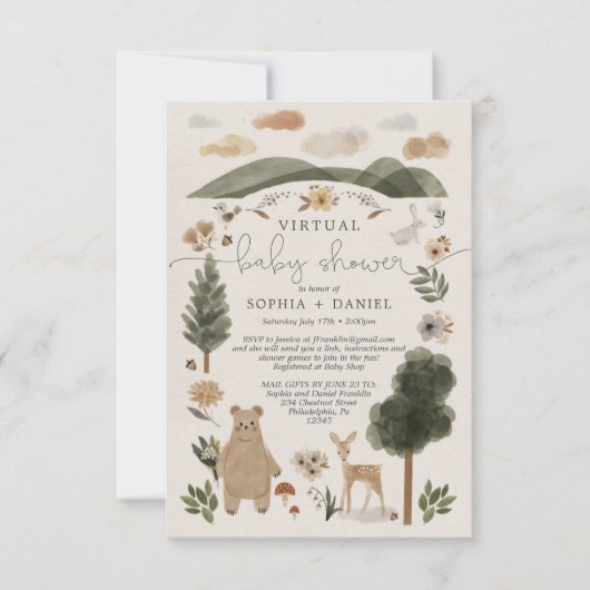 Boho Woodland Virtual Baby shower Invitation Kaart (Voorkant)