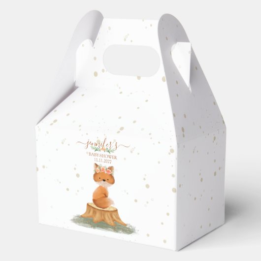 Boho Woodland Vos Baby Shower Bloemend Script Bedankdoosjes (Voorkant)