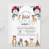 Boho Woodland Wild One First Birthday Invitation Kaart (Voorkant)