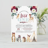 Boho Woodland Wild One First Birthday Invitation Kaart (Staand voorkant)