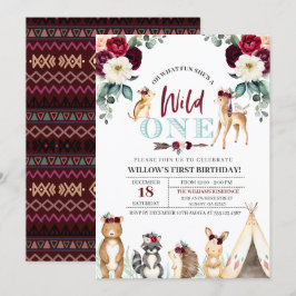 Boho Woodland Wild One First Birthday Invitation Kaart