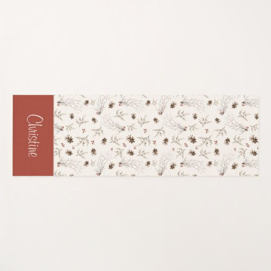 Boho Woodland Winterberry Monogram Yogamat (Voorkant (horizontaal))