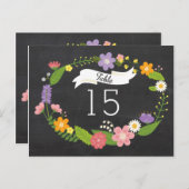 Boho Woodland Wreath op Chalkboard Wedding Briefkaart (Voorkant / Achterkant)