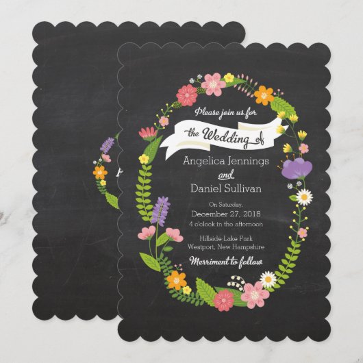 Boho Woodland Wreath op Chalkboard Wedding Kaart (Voorkant / Achterkant)