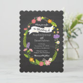 Boho Woodland Wreath op Chalkboard Wedding Kaart (Staand voorkant)