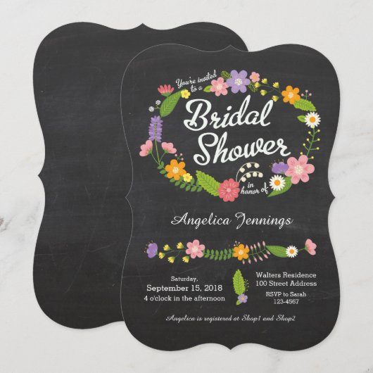 Boho Woodland Wreath op Chalkboard Wedding Kaart (Voorkant / Achterkant)