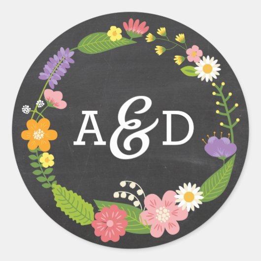 Boho Woodland Wreath op Chalkboard Wedding Ronde Sticker (Voorkant)