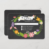 Boho Woodland Wreath op Chalkboard Wedding RSVP Kaartje (Voorkant / Achterkant)
