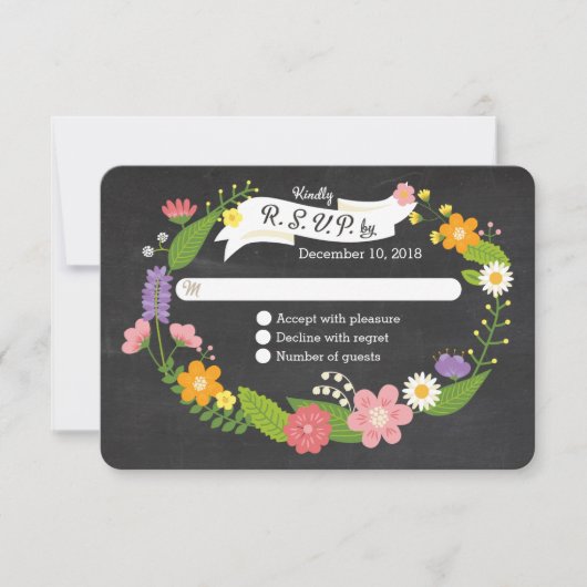 Boho Woodland Wreath op Chalkboard Wedding RSVP Kaartje (Voorkant)