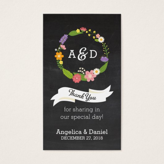 Boho Woodland Wreath op Chalkboard Wedding Visitekaartje (Voorkant)