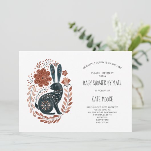 Boho Woodlands Rabbit Baby shower per post Kaart (Staand voorkant)