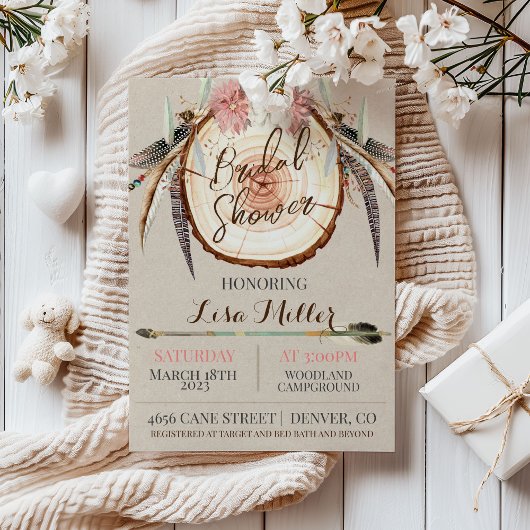 Boho WoodSlice Landelijke Bruidsuitnodiging Kaart