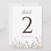 Boho Woodsy Field Wildflower Wedding Table Numbers Kaart (Voorkant)