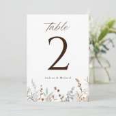 Boho Woodsy Field Wildflower Wedding Table Numbers Kaart (Staand voorkant)