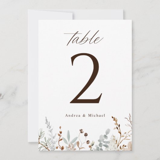 Boho Woodsy Field Wildflower Wedding Table Numbers Kaart (Achterkant)