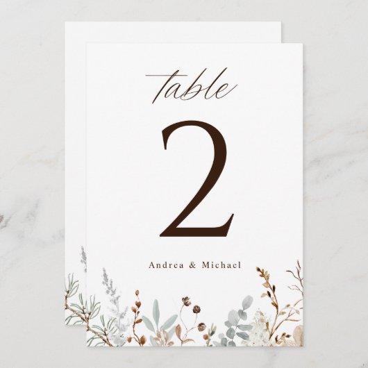 Boho Woodsy Field Wildflower Wedding Table Numbers Kaart (Voorkant / Achterkant)