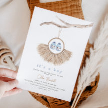 Boho Wreath Baby Boy Blue Tan Baby shower