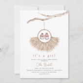 Boho Wreath Baby Girl Blush Tan Baby shower Kaart (Voorkant)