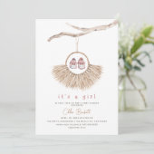 Boho Wreath Baby Girl Blush Tan Baby shower Kaart (Staand voorkant)