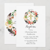 Boho Wreath Gold Cross Baptisme Invitation Kaart (Voorkant / Achterkant)