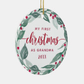Boho Wreath Grandma First Kerstfoto Keramisch Ornament (Rechts)