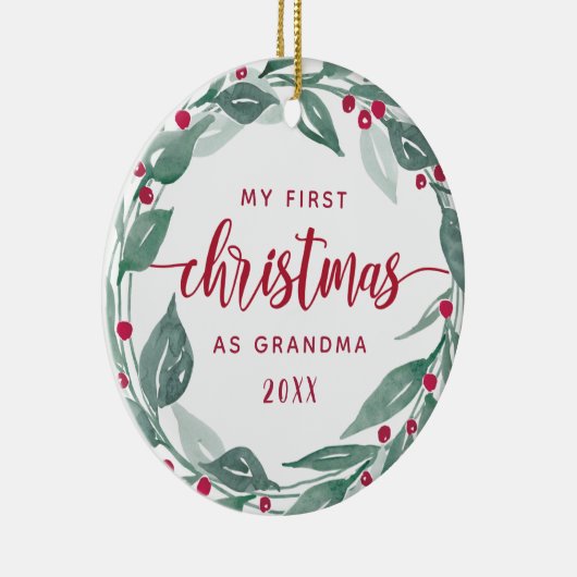 Boho Wreath Grandma First Kerstfoto Keramisch Ornament (Rechts)