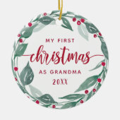Boho Wreath Grandma First Kerstfoto Keramisch Ornament (Voorkant)
