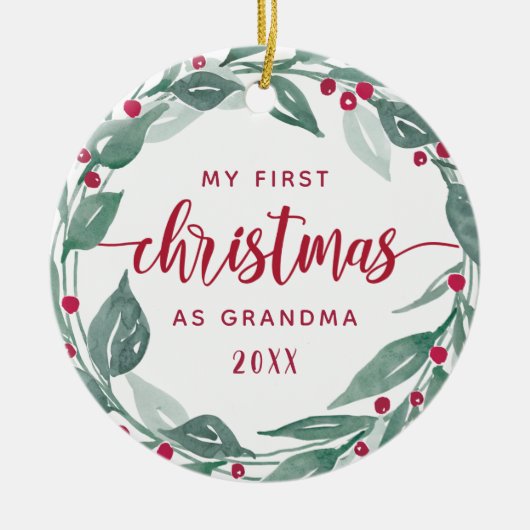 Boho Wreath Grandma First Kerstfoto Keramisch Ornament (Voorkant)