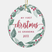 Boho Wreath Grandma First Kerstfoto Keramisch Ornament (Links)