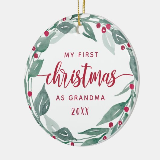 Boho Wreath Grandma First Kerstfoto Keramisch Ornament (Links)