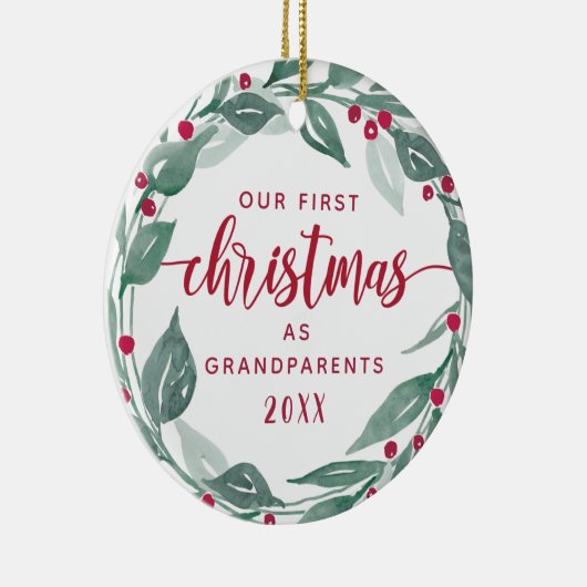 Boho Wreath Grootouders Eerste Kerstfoto Keramisch Ornament (Rechts)