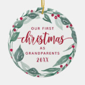 Boho Wreath Grootouders Eerste Kerstfoto Keramisch Ornament (Voorkant)