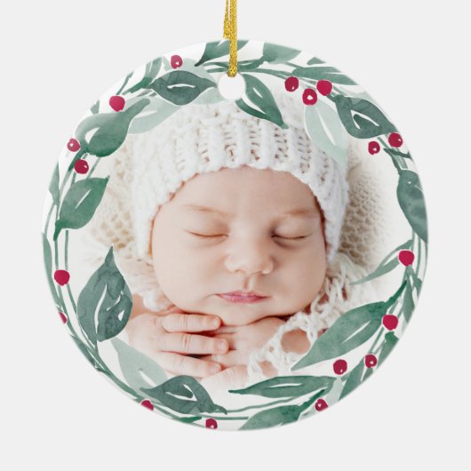Boho Wreath Grootouders Eerste Kerstfoto Keramisch Ornament (Achterkant)