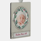 Boho Wreath Grootouders Eerste Kerstfoto Verzilverd Banner Ornament (Rechts)