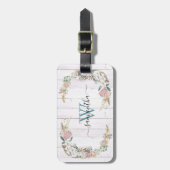 Boho Wreath Monogram Gift Floral Waterverf Bagagelabel (Voorkant verticaal)