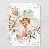 Boho Wreath One Photo Graduation Party Invitation Aankondiging (Voorkant / Achterkant)