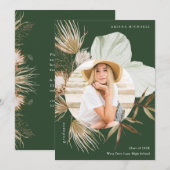 Boho Wreath One Photo Graduation Party Invitation Aankondiging (Voorkant / Achterkant)