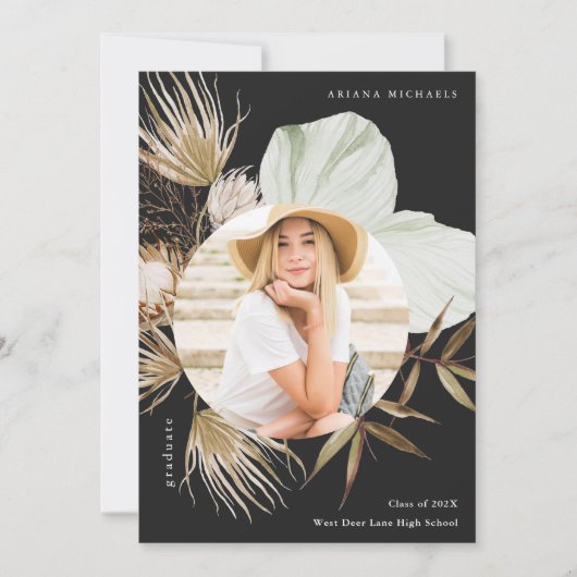 Boho Wreath One Photo Graduation Party Invitation Aankondiging (Voorkant)