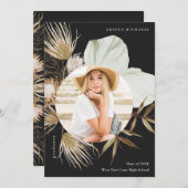 Boho Wreath One Photo Graduation Party Invitation Aankondiging (Voorkant / Achterkant)