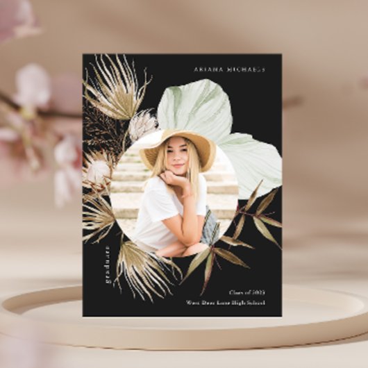 Boho Wreath One Photo Graduation Party Invitation Aankondigingskaart