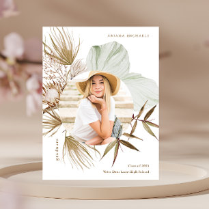 Boho Wreath One Photo Graduation Party Invitation Aankondigingskaart