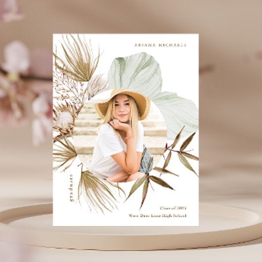 Boho Wreath One Photo Graduation Party Invitation Aankondigingskaart