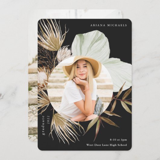 Boho Wreath Two Photo Afstuderen Aankondiging (Voorkant / Achterkant)