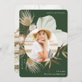 Boho Wreath Two Photo Afstuderen Green Aankondiging (Voorkant / Achterkant)
