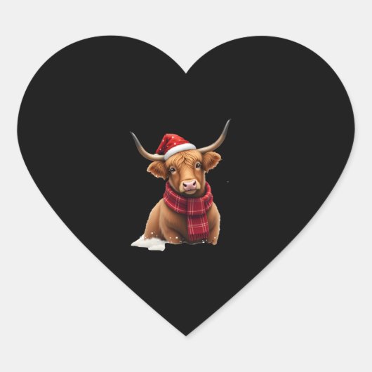 Boho Xmas Christmas Highland Cow T-Shirt (1) Hart Sticker (Voorkant)
