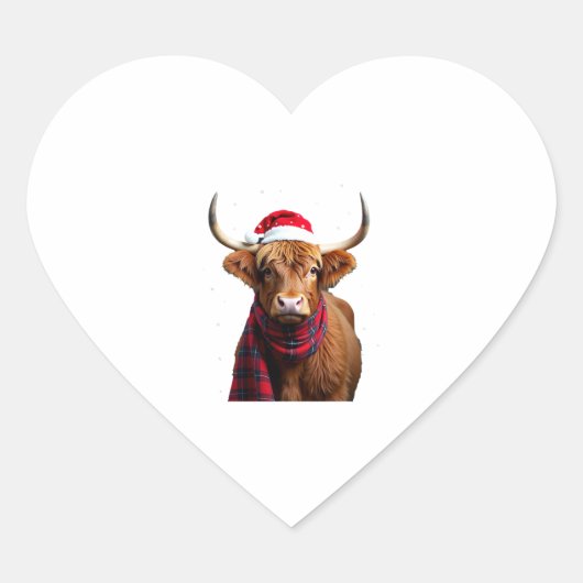 Boho Xmas Christmas Highland Cow T-Shirt (1) Hart Sticker (Voorkant)
