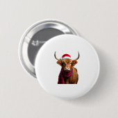 Boho Xmas Christmas Highland Cow T-Shirt (1) Ronde Button 5,7 Cm (Voorkant /achterkant)